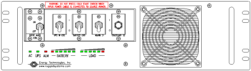 P/N: ETI0001-1230AA Rugged MilSpec UPS Standard Front Panel Layout NSN: 6130-01-553-1436